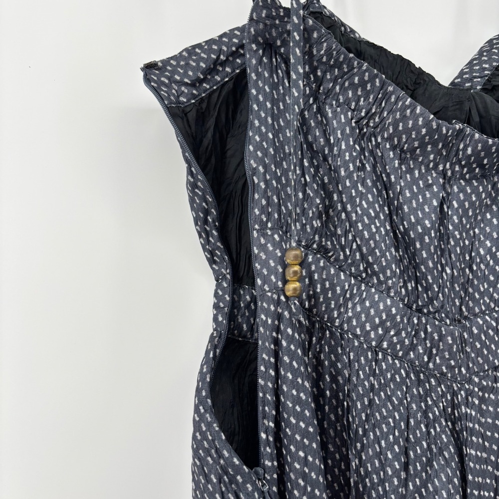 Gap Navy Blue Polka Dot Crinkle Silk Halter Handkerchief Hem Midi Dress Size 6 - Picture 9 of 15